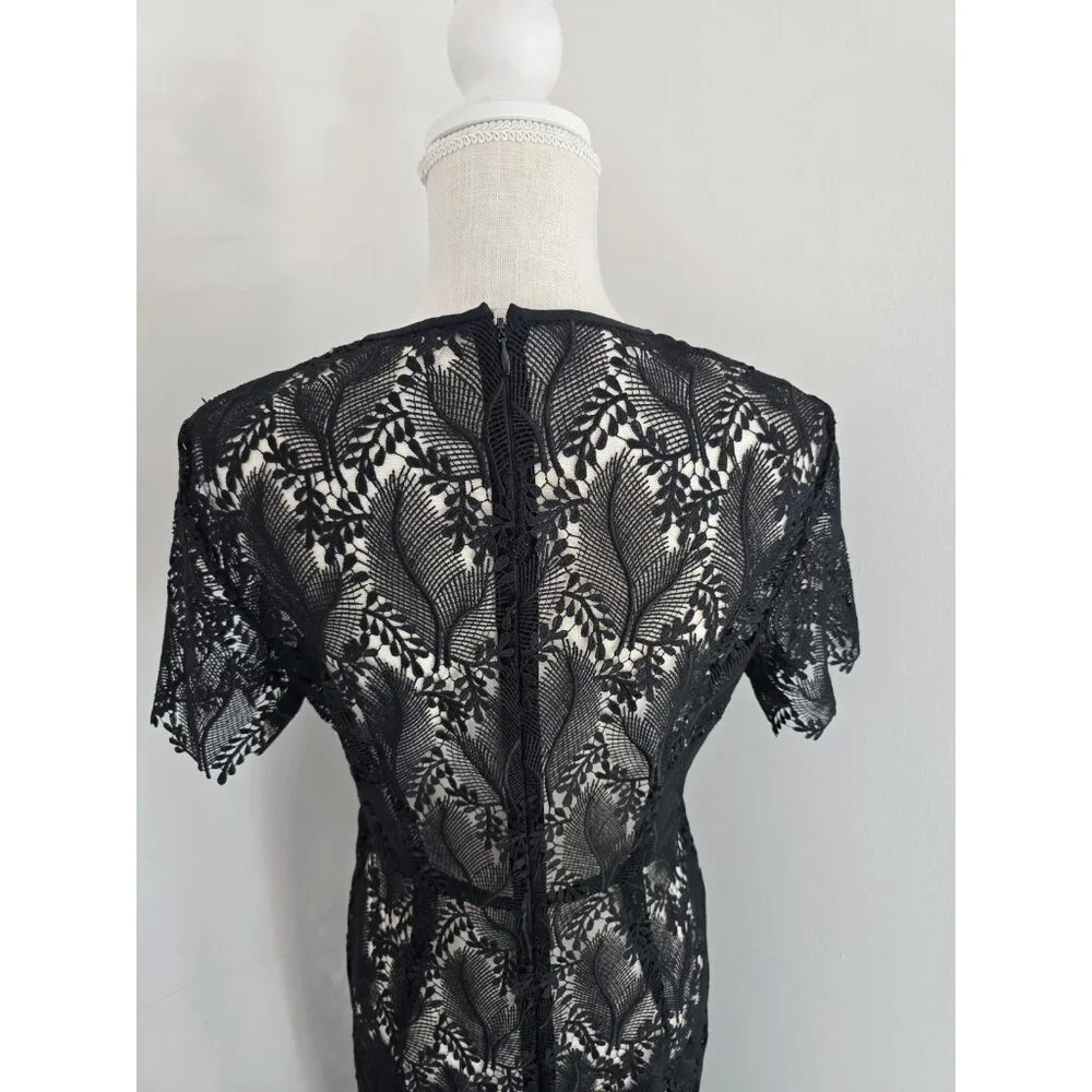 Diane Von Furstenberg Lace Embroidery Overlay Sheer Sheath Dress 8 M Black - Picture 7 of 11